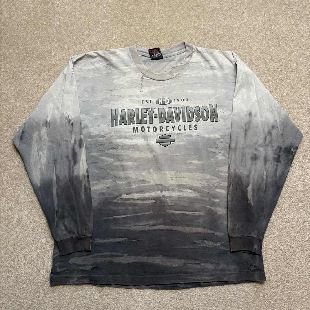 Vtg Harley-Davidson Shirt Mens XL Gray Black Eagle Graphic Long Sleeve Made USA